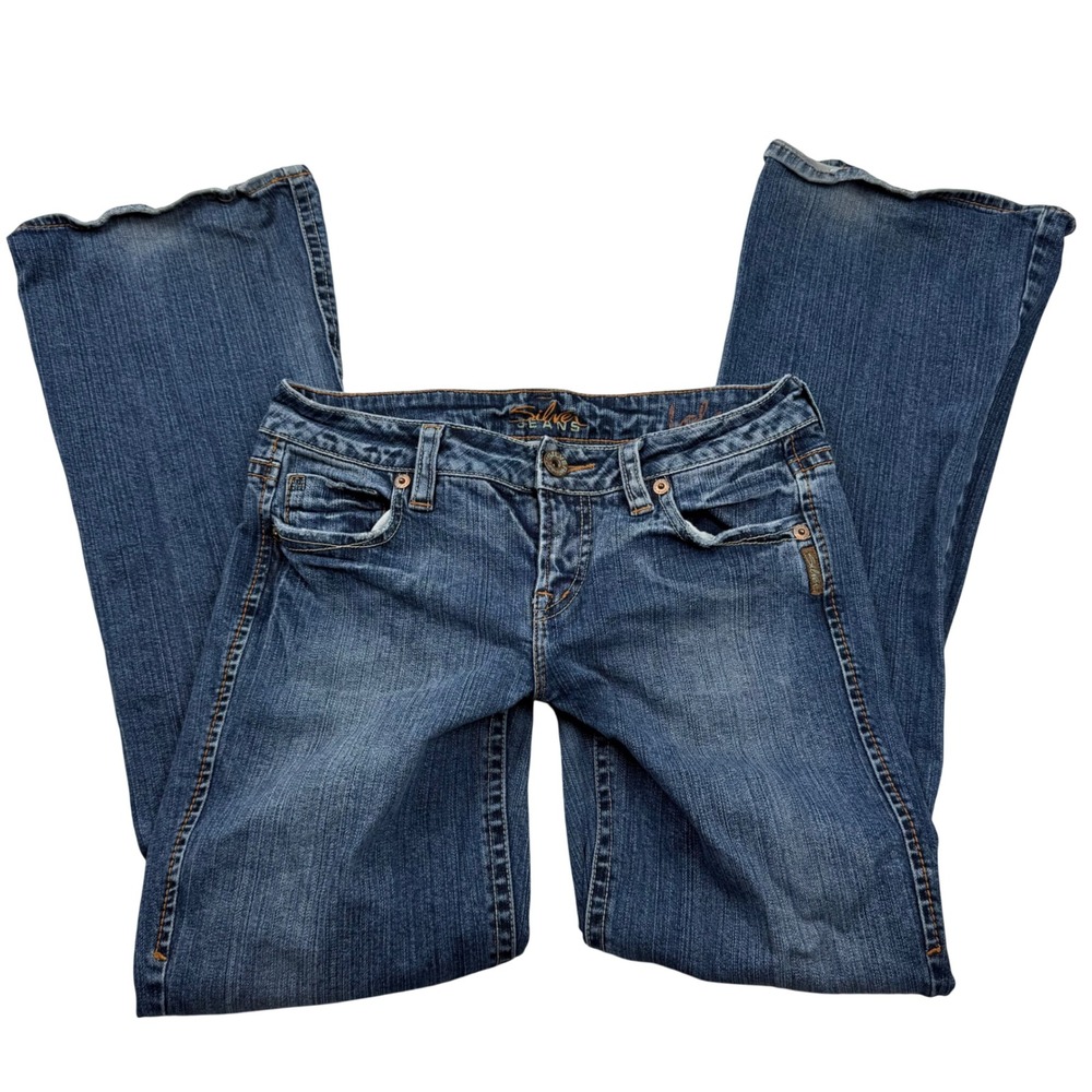 VTG Y2K Silver Jeans Lola Bootcut Medium Wash Ultra Low Rise Denim Jeans Size 28